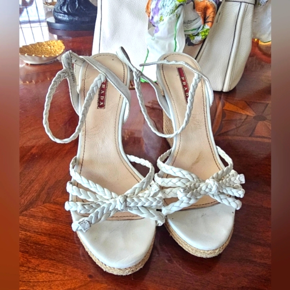 Prada White Braided Strap Women's Sandals